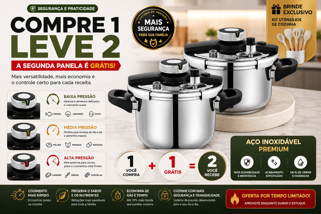 Kit 2 Panelas de Pressão Inox 4L | Compre 1 e Leve 2